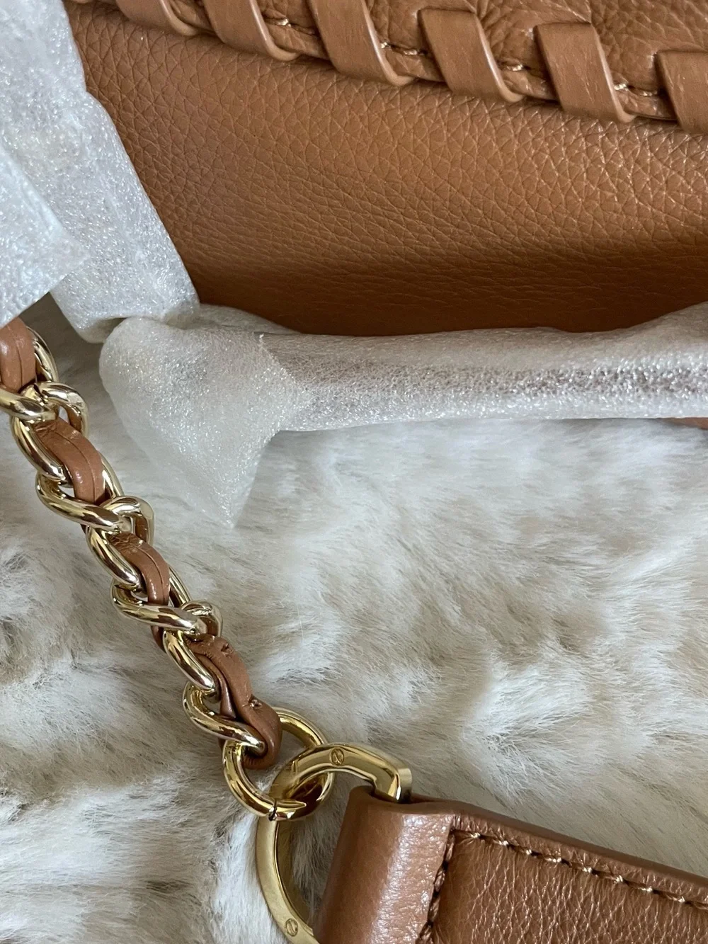 NWT Tory Burch Marion Whipstitch Leather Shoulder Bag in Saddle Brown